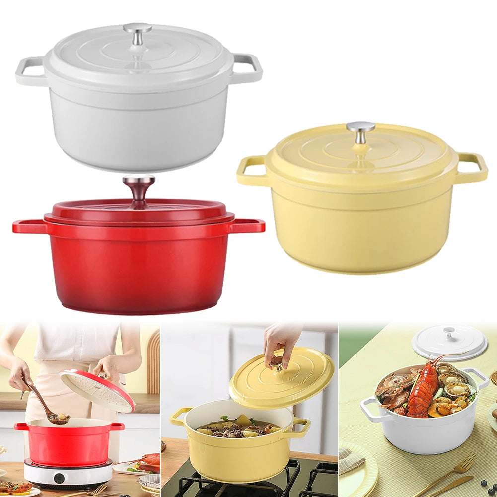 Enameled Cast Aluminum Dutch Oven with Lid Non-Stick Heavy Duty Stock Pot Home Kitchen Enamel Stock Pot Multifunctional Cookware