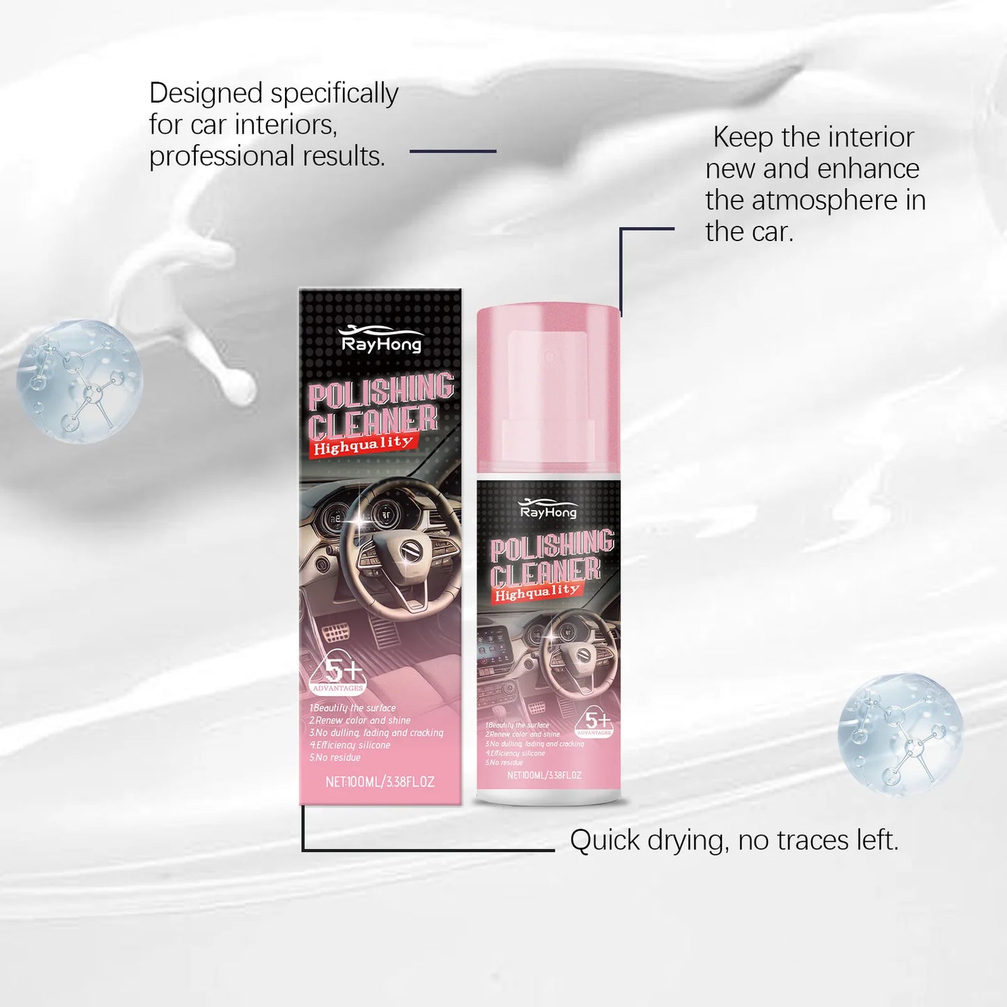Car Interior Polishing Agent Versatile Interior Cleaning Stubborn Dirt Stain Grease Dust Polish Leather High Gloss Polish Agent