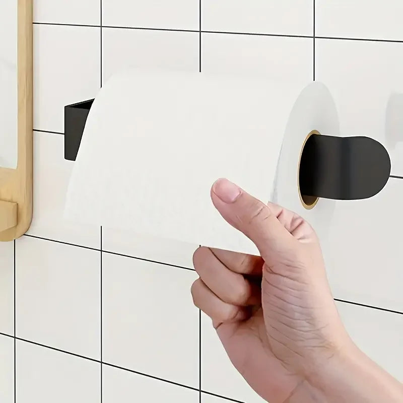Wall-Mounted Toilet Paper Rack - Sleek Black/White, No-Drill Adhesive, Bathroom & Kitchen Organizer
