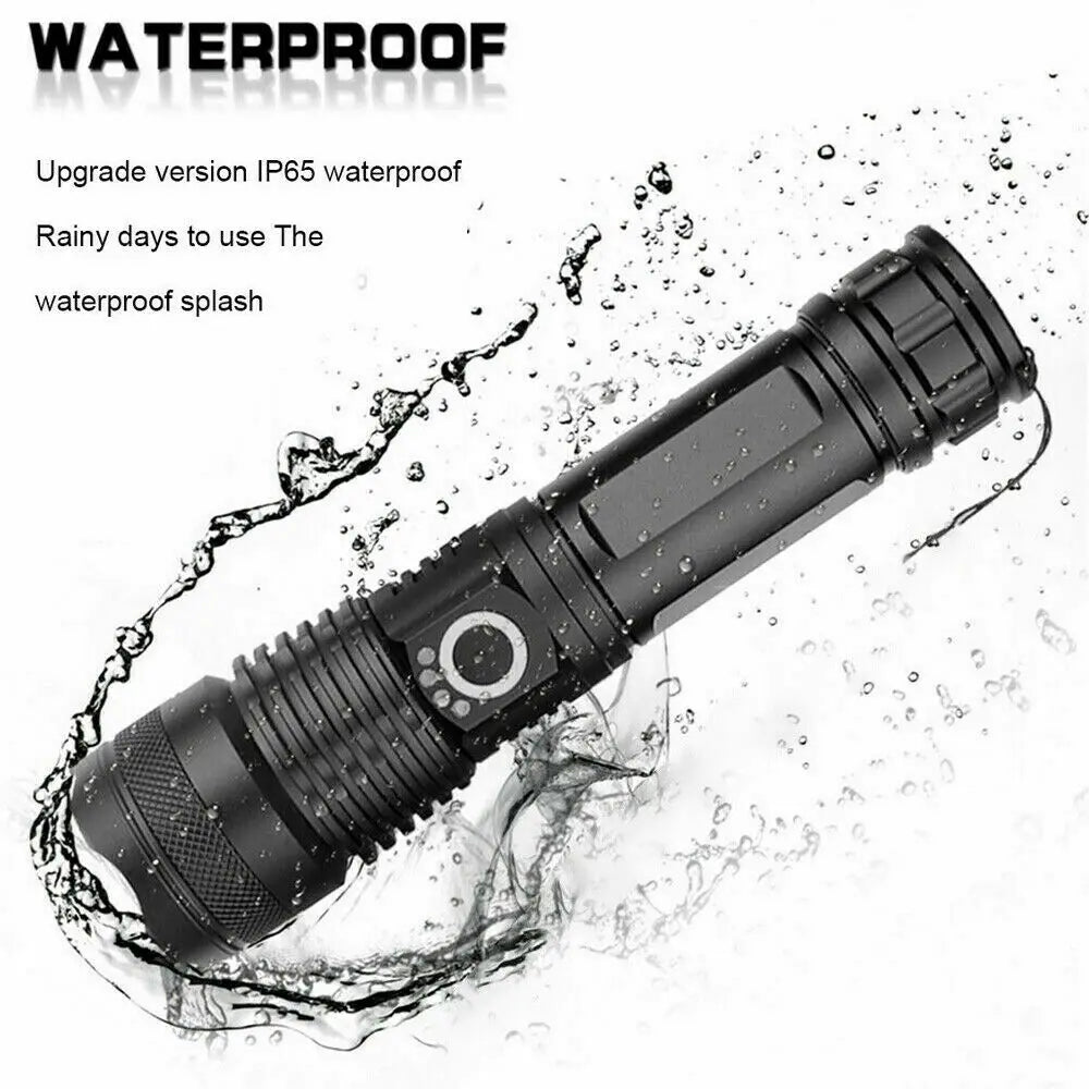XHP50 900000 Lumens Zoom Flashlight LED Rechargeable Lamp Torch 5000mah Battery