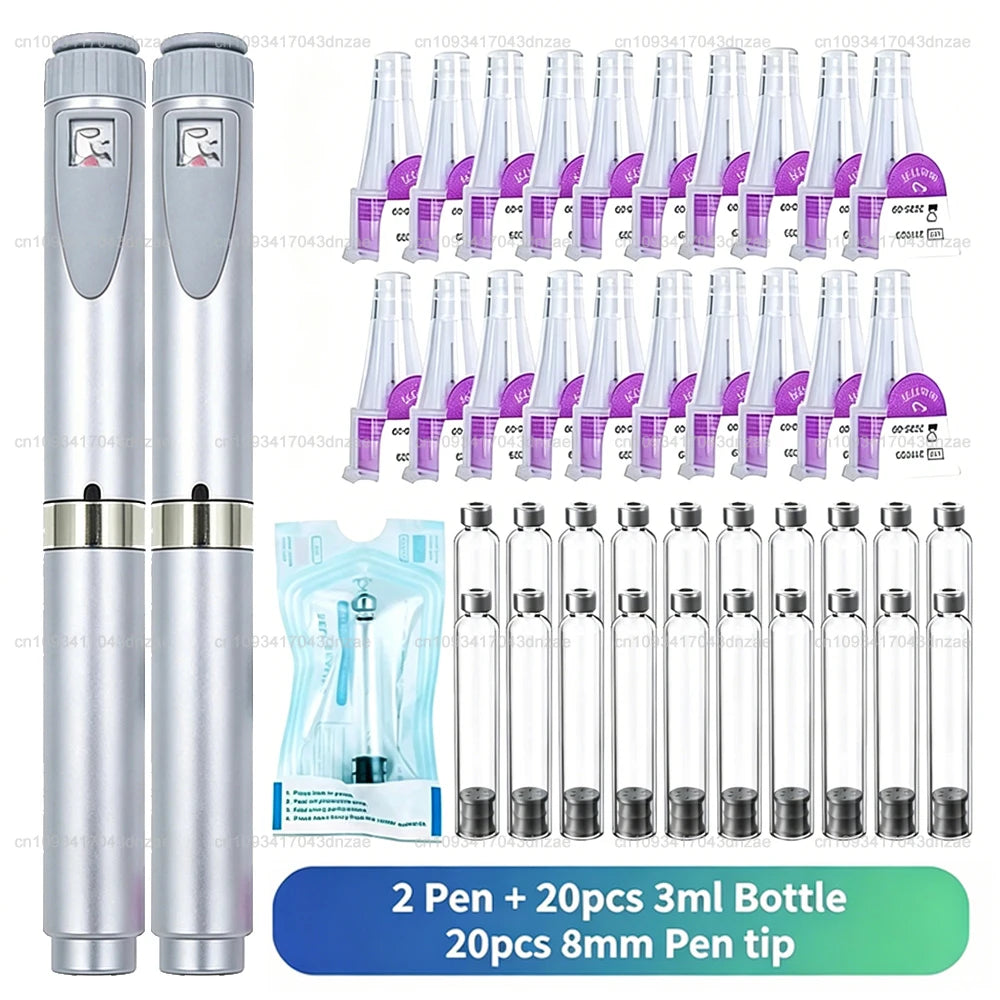 Aluminum Magic Pen Kit 10 Colors Cartridges 3ml Empty Cassette Bottle Sterile Set Disposable 8mm Pen Tip for Lilly Insulin Pen