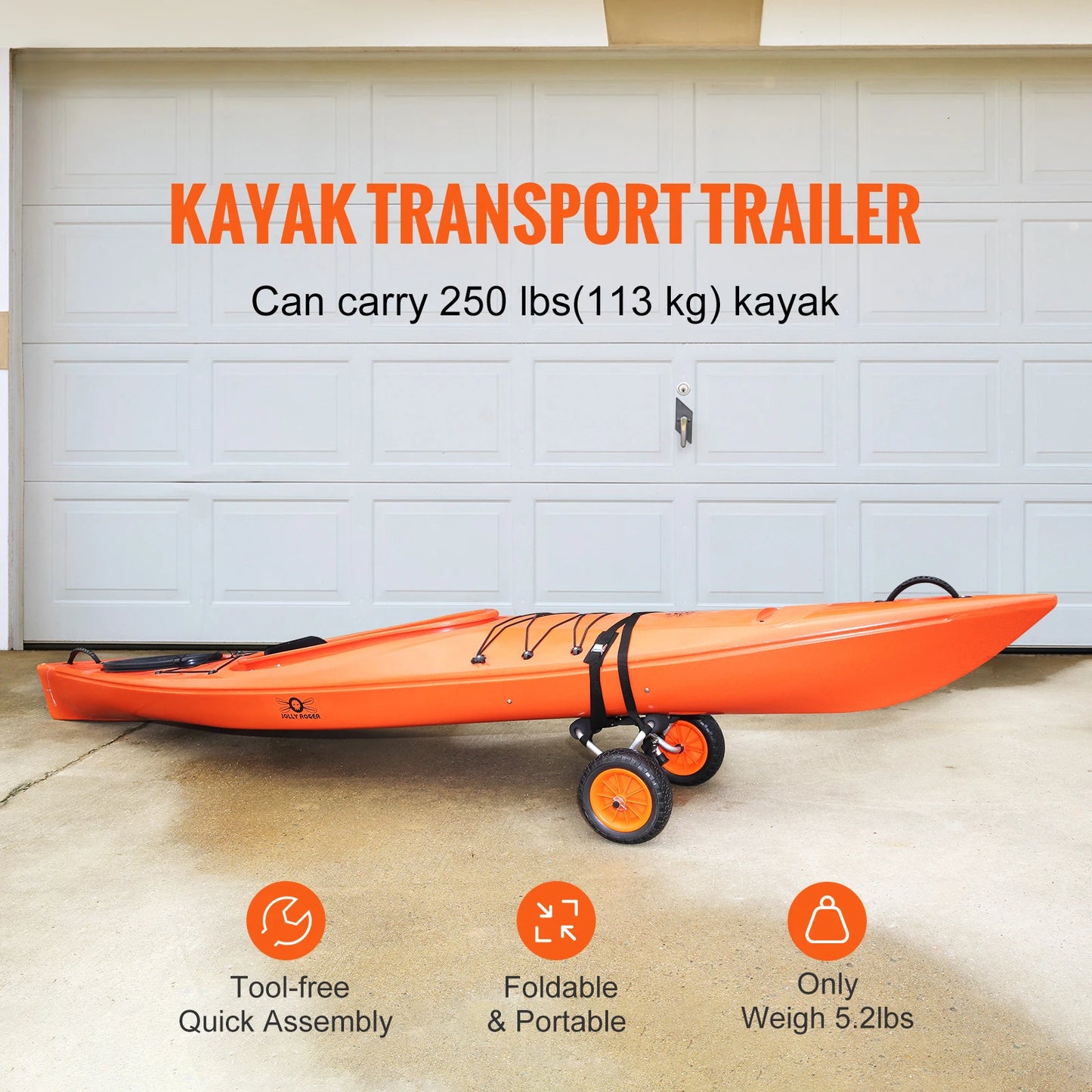 SucceBuy Heavy Duty Kayak Cart 450 lbs Capacity Foldable Canoe Trolley Cart 10''/12'' Solid Tires for Kayaks Canoes