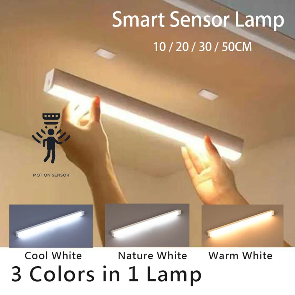 Wireless Motion Sensor Lamp LED Night Light USB Type C Rechargeable Cabinet Lamp for Kitchen Bedroom Wardrobe Staircase Lighting