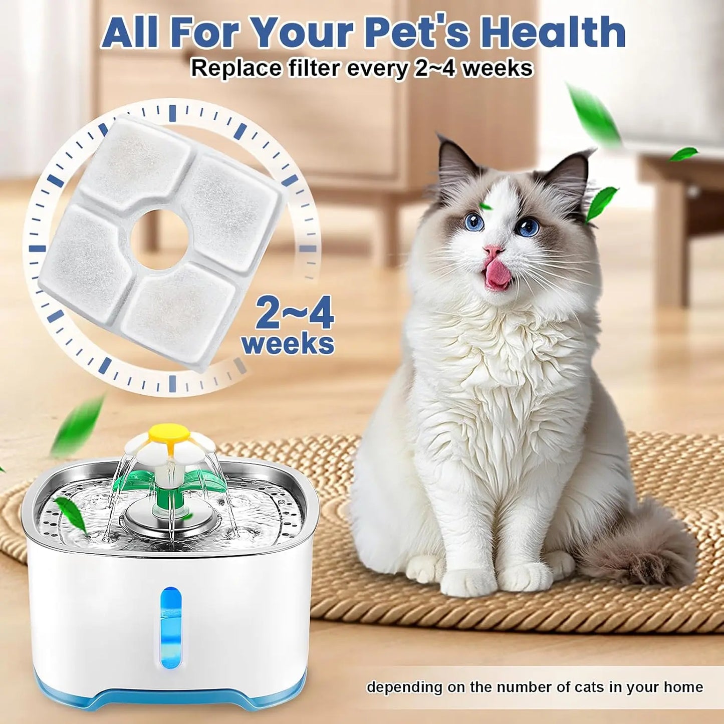 Cat Water Fountain Filter Replacement, 4/8 Pack  Filters Compatible with Square 2.5L Automatic Pet Fountain Dog Water Dispenser