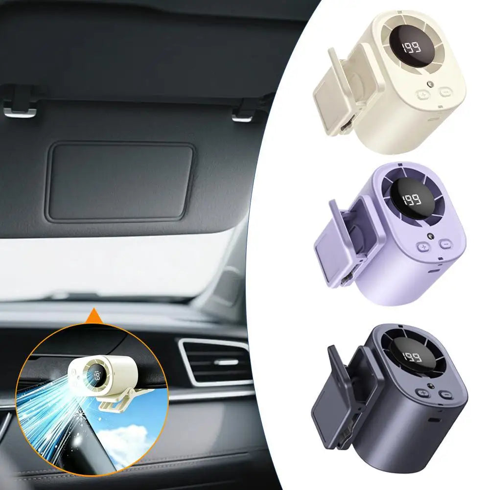 Portable USB Neck Fan Clip On Waist Hanging Mini Air Cooler Outdoor Digital Display Strong Cool Wind Multi Function Battery Fan