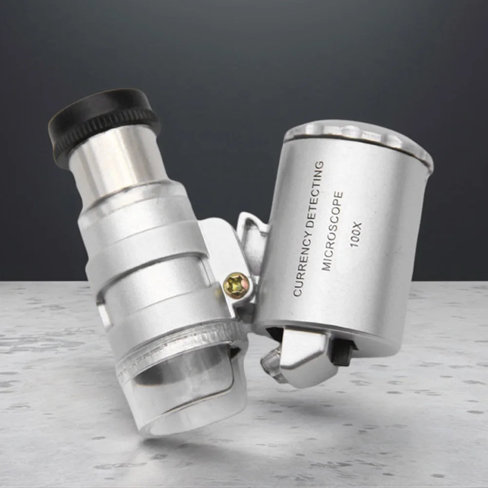Pocket Microscope with LED UV Adjustable Jeweler Loupe Magnifying Glass (100X)