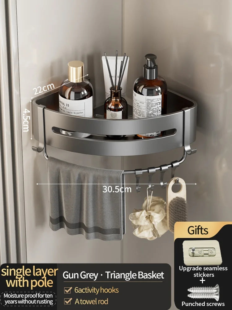 No-Drill Bathroom Shelf Shelves Shampoo Makeup Storage Holder Kitchen Organizer Wall Mounted Bathroom Accessories