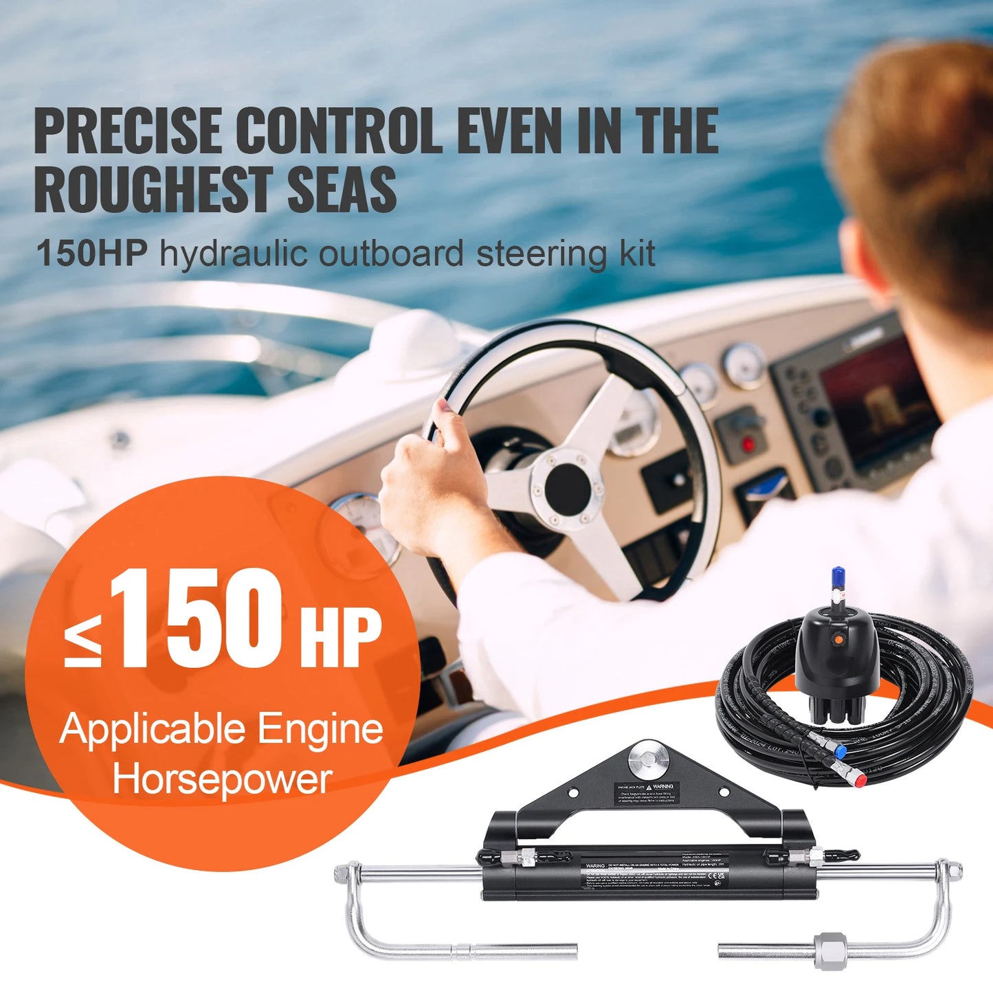SucceBuy Outboard Hydraulic Steering System for Engine Till 150HP 20Ft Hose HK4200A3 HT4420H Marine Helm Cylinder Accessories