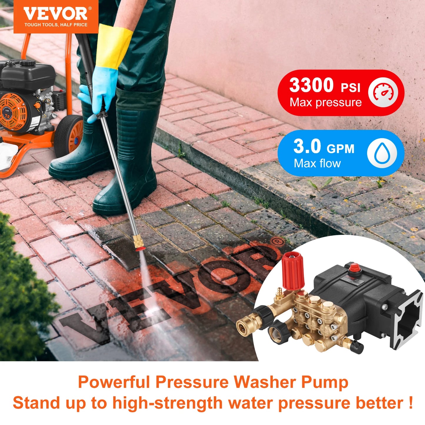 SucceBuy Pressure Washer Pump 3/4GPM Shaft Horizontal Triplex Plunger Replacement Power Washer Pumps Kit Compatible with Simpson