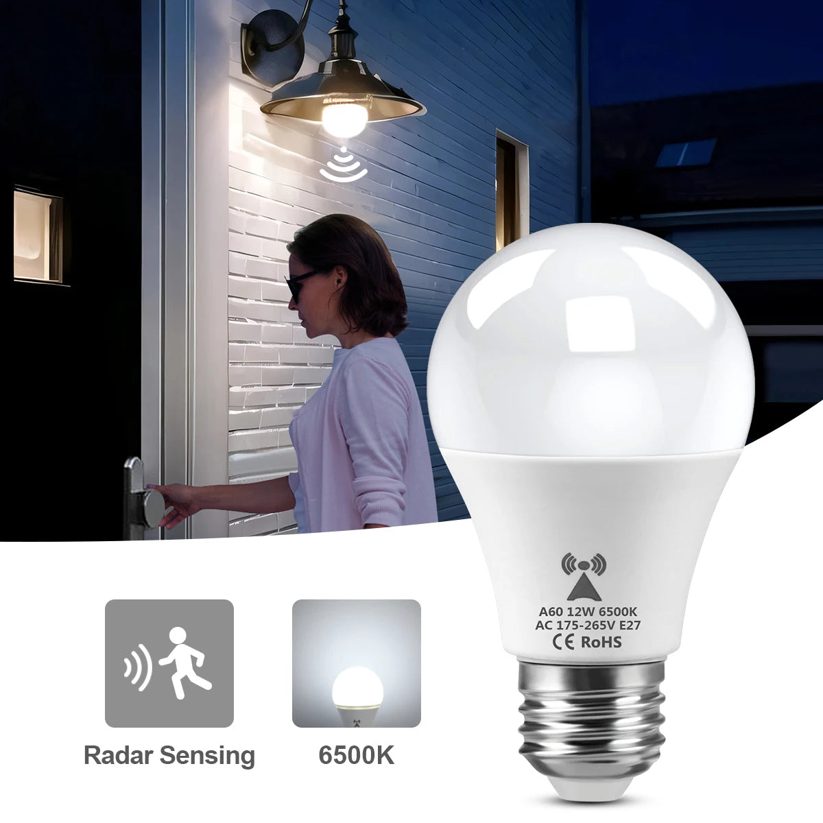 LED Night Light Radar Sensor Bulb E27 12W 220V 110V Night Lamp Luz Led for Bedroom Stairs Hallway Cozinha Lighting