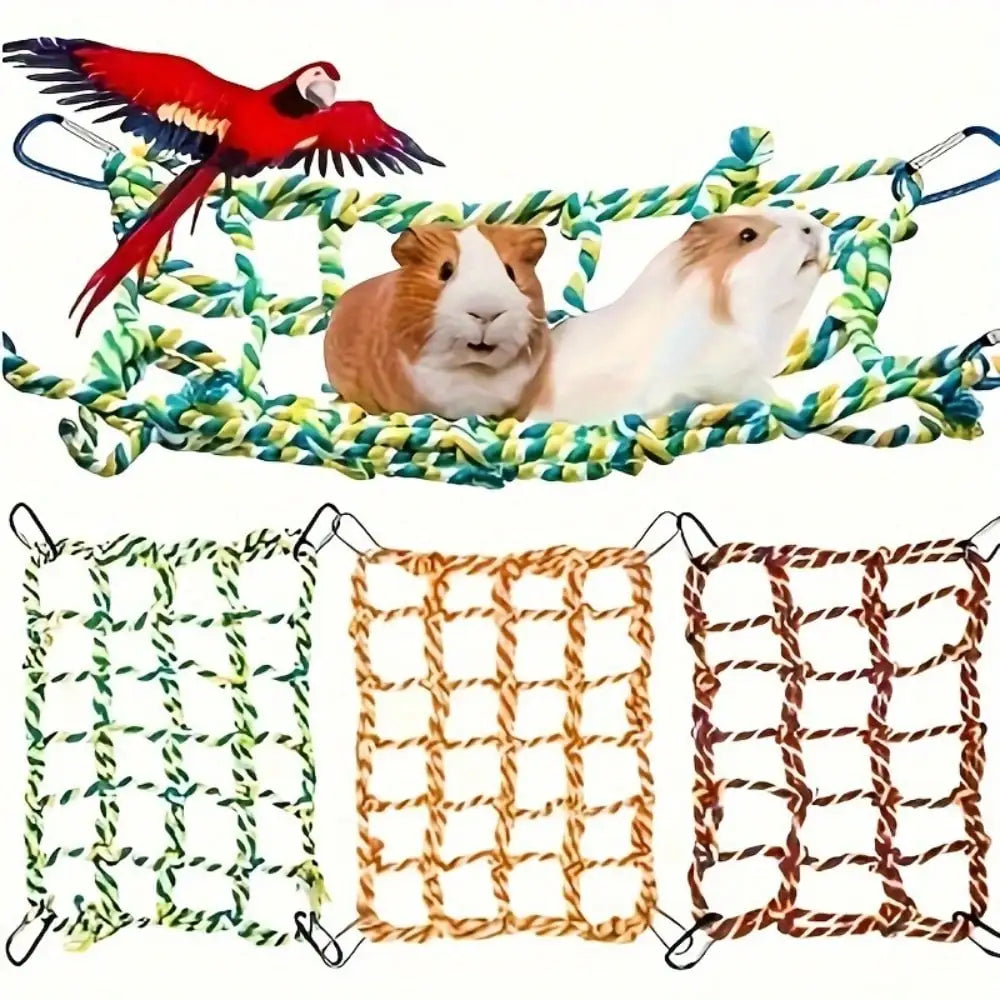 1 pcs Trending Pet Hammock Net Sturdy Braided Bed for Small Pets Parrots Guinea Pigs Fun Hanging Play Sleep Gear