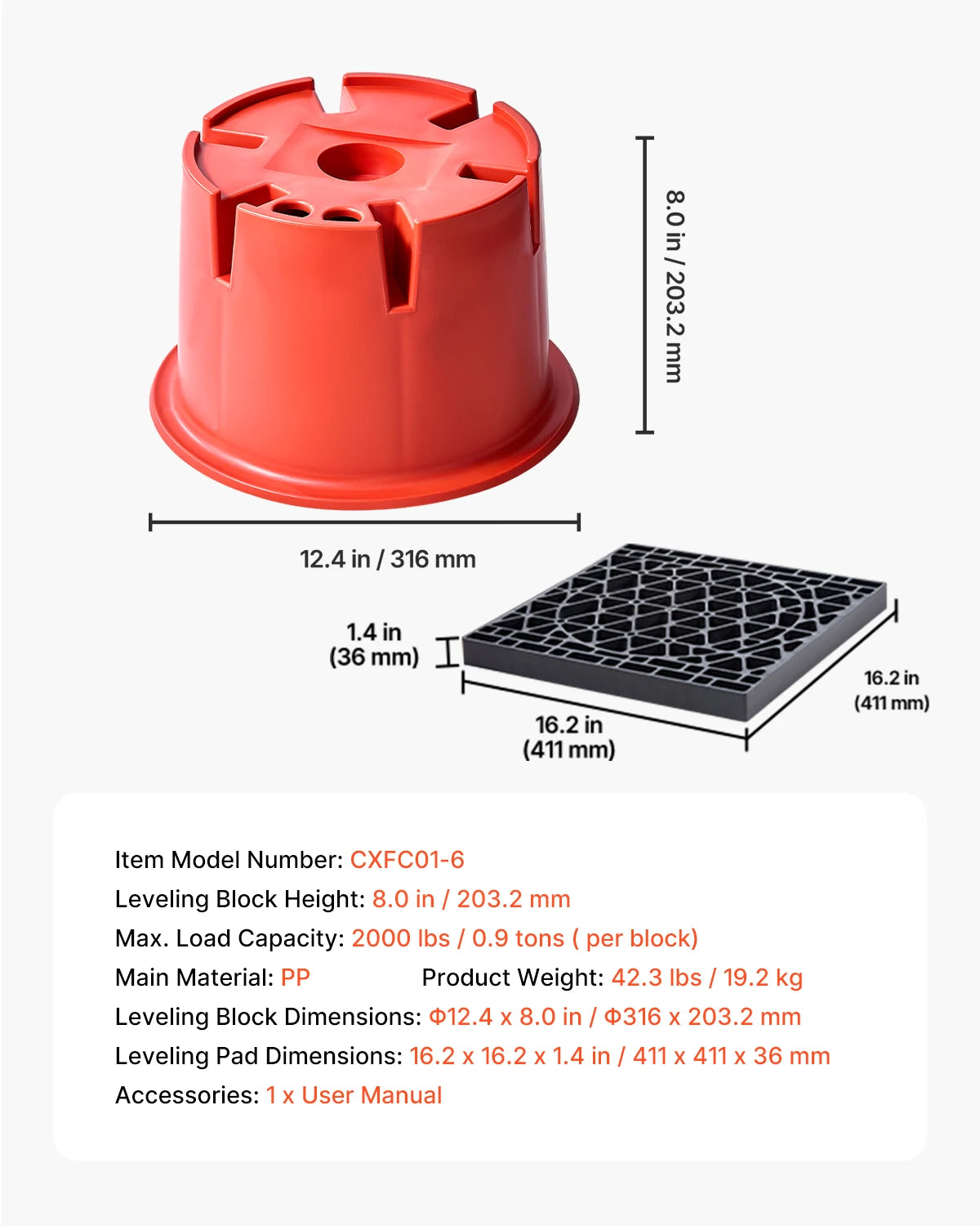 SucceBuy 2000 lbs Trailer Jack Blocks 8inch High 8 Pcs Camper Leveler Kit - 6 RV Leveling Blocks & 2 Pads for Travel Trailers