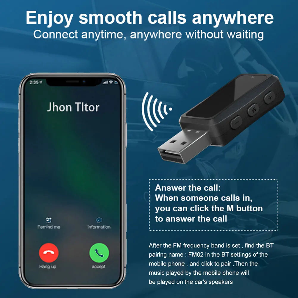 FM02 Auto Audio Wireless Adapter Handsfree Call USB Wireless Receiver Transmitter Dongle Bluetooth-Compatible Auto Accessories