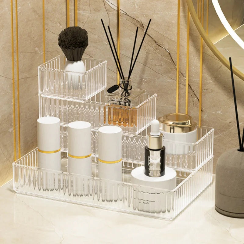 Clear Drawer Organizer Stackable 4 Size Clear Makeup Drawer Organizer Trays Acrylic Bathroom Vanity Storage Bins