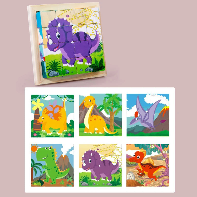 kindergarten Educational toy CRAFTS Cartoon Six Sided Wooden Puzzle Blocks Set Animal Matching Blocks Early education