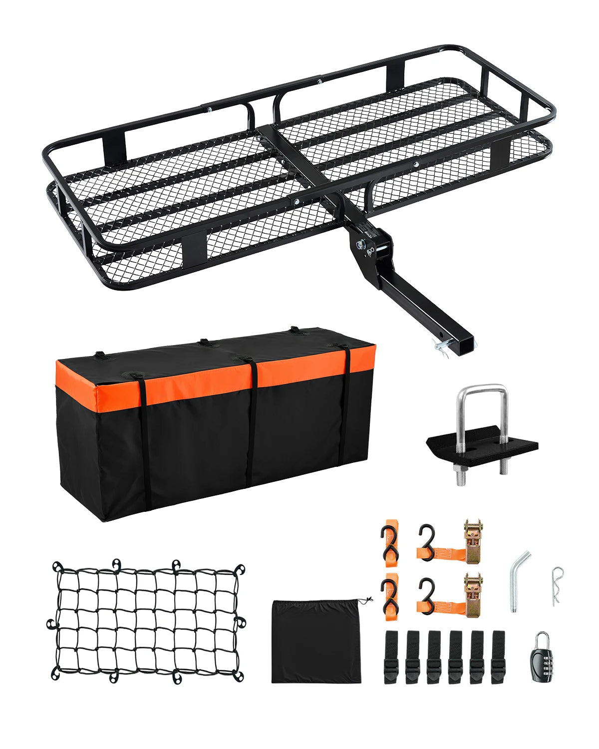 SucceBuy 500lbs Capacity Hitch Cargo Carrier with Cargo Net&Waterproof Cargo Bag, Folding Hitch Mount Cargo Carrier Fit for SUVs