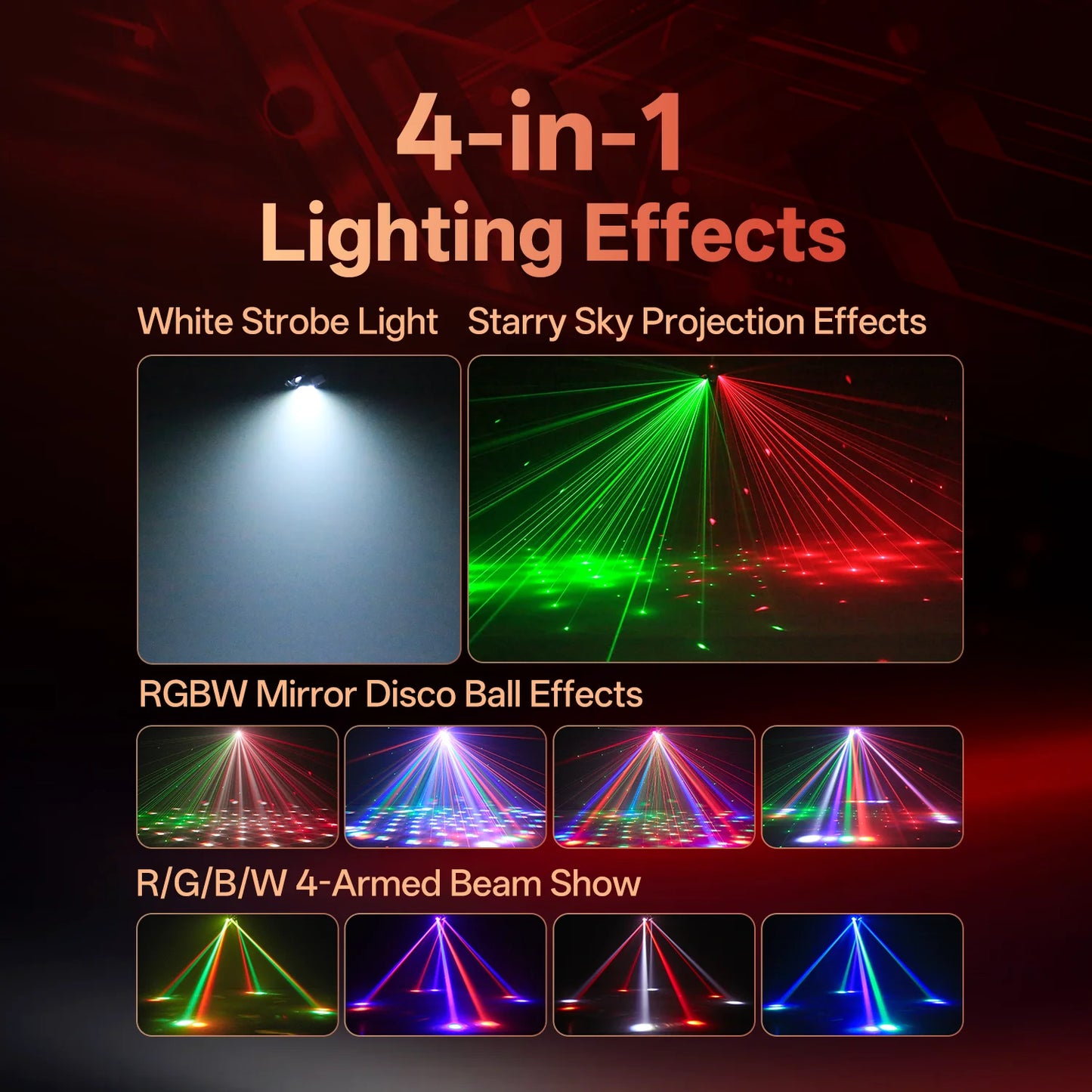 Yiflamefly 70W 4-Arm Beam Magic Ball Stage Light RGBW LED Lighting Effects DJ Lights With Remote&DMX Control For Disco Party Bar