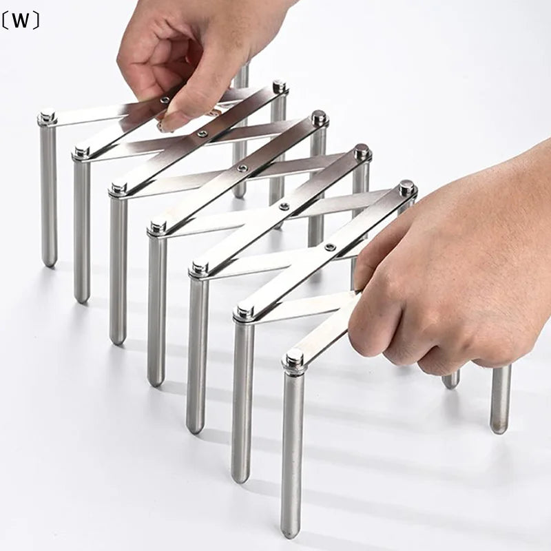 〔W〕Pot Lid Rack Pan Lid Organizer Retractable Foldable Stainless Steel Plate Dish Holder Shelf Tableware Storage Kitchen Gadgets