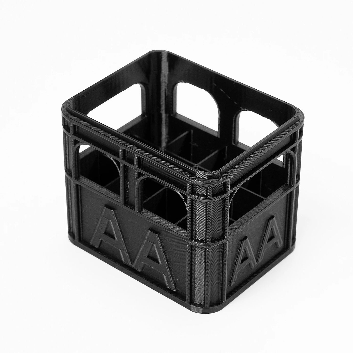 3D printed beer crate style stackable battery storage box, AA and AAA sizes, 18650 21700 9V.