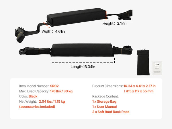 SucceBuy Soft Roof Rack Pads Universal Car Roof Rack Pad Luggage Kayak Carrier with 2 Tie-Down Straps for Canoe Snowboard Paddle