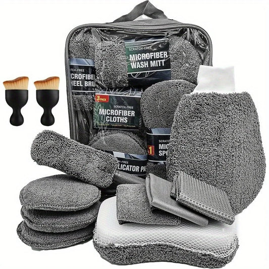 11pcs Microfiber Car Cleaning Kit Tire Brush Scratch Removal Pads Detailing Sponges Interior Cleaning Essentials Cleaning Tools