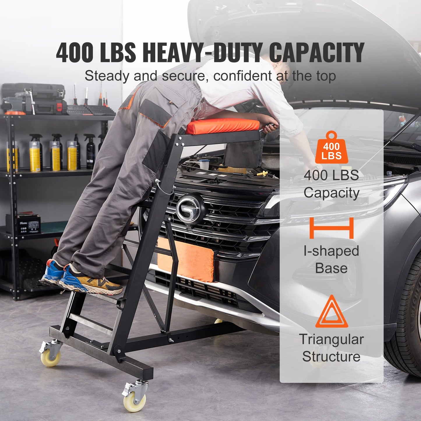 SucceBuy Top Automotive Creeper Adjustable Height 400 LBS Capacity 4 Swivel Caster Wheels for Auto Repair and Maintenance