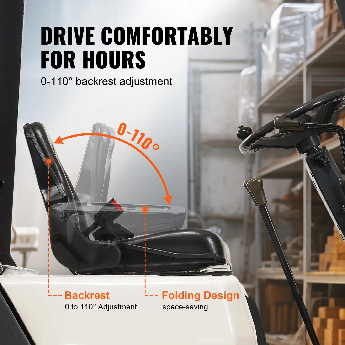 SucceBuy Universal Forklift Seat Fold Down Tractor Seat Comfortable Forklift Seat with Adjustable Angle Back and Micro Switch