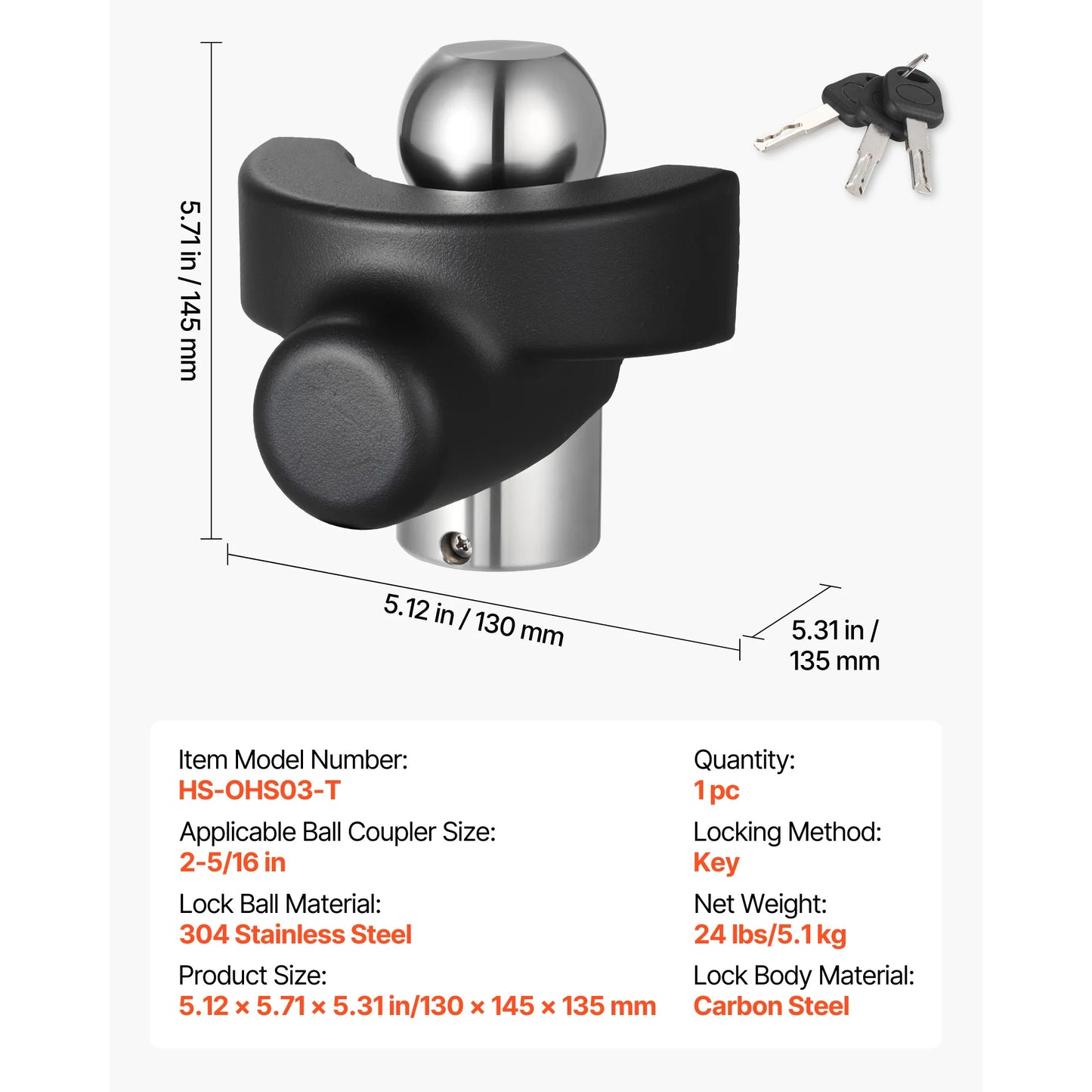 SucceBuy Trailer Hitch Lock Fits 2-5/16in Anti-Theft Trailer Ball Lock with Prying Impact Resistant for RVs Off-Road Vehicles