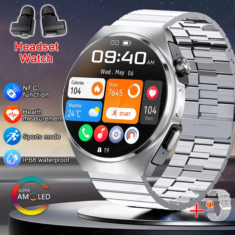 2026 New Man Smart Watch TWS Headset Two In One Wireless Bluetooth Dual Earbuds Call Health Monitor Sport Tracker NFC Smartwatch