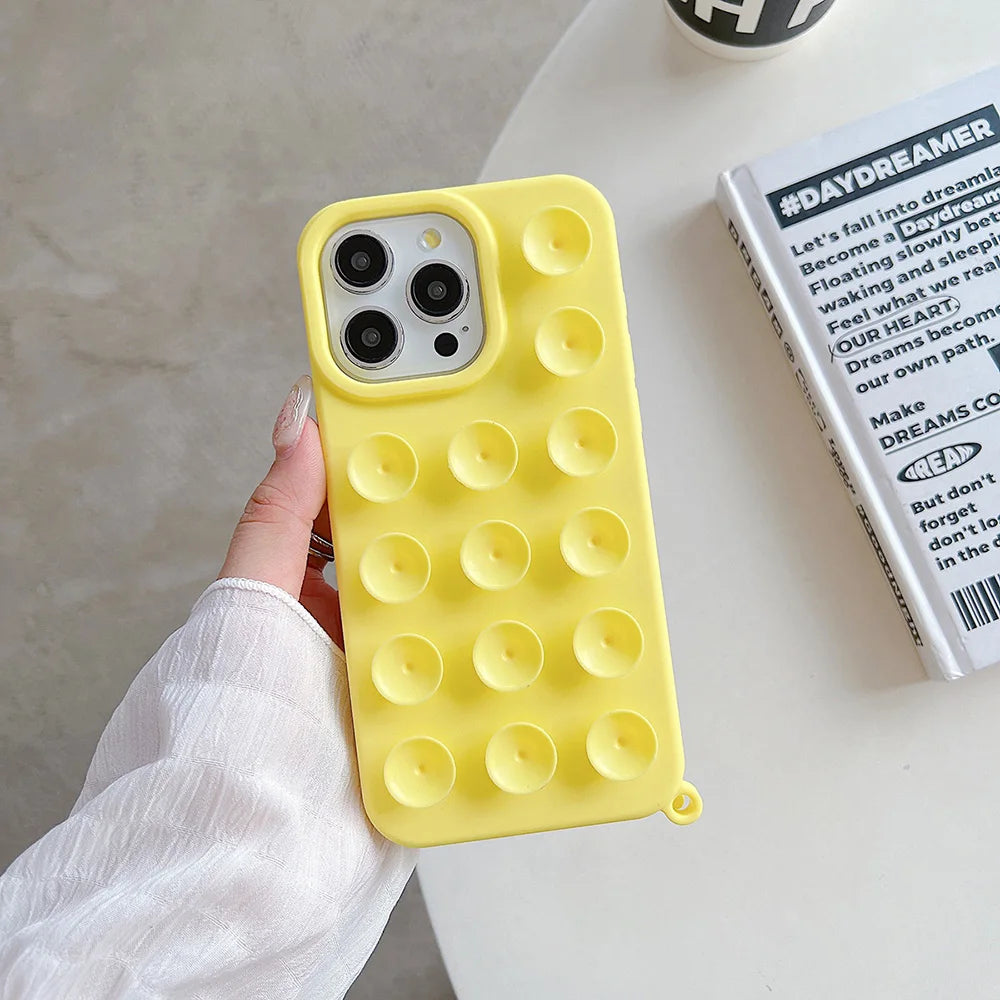 Suction Cup Soft Silicone Phone Case For iPhone 16 Pro Max 17 13 14 11 12 15 Pro Max Plus Anti-Slip Shockproof Candy Color Cover
