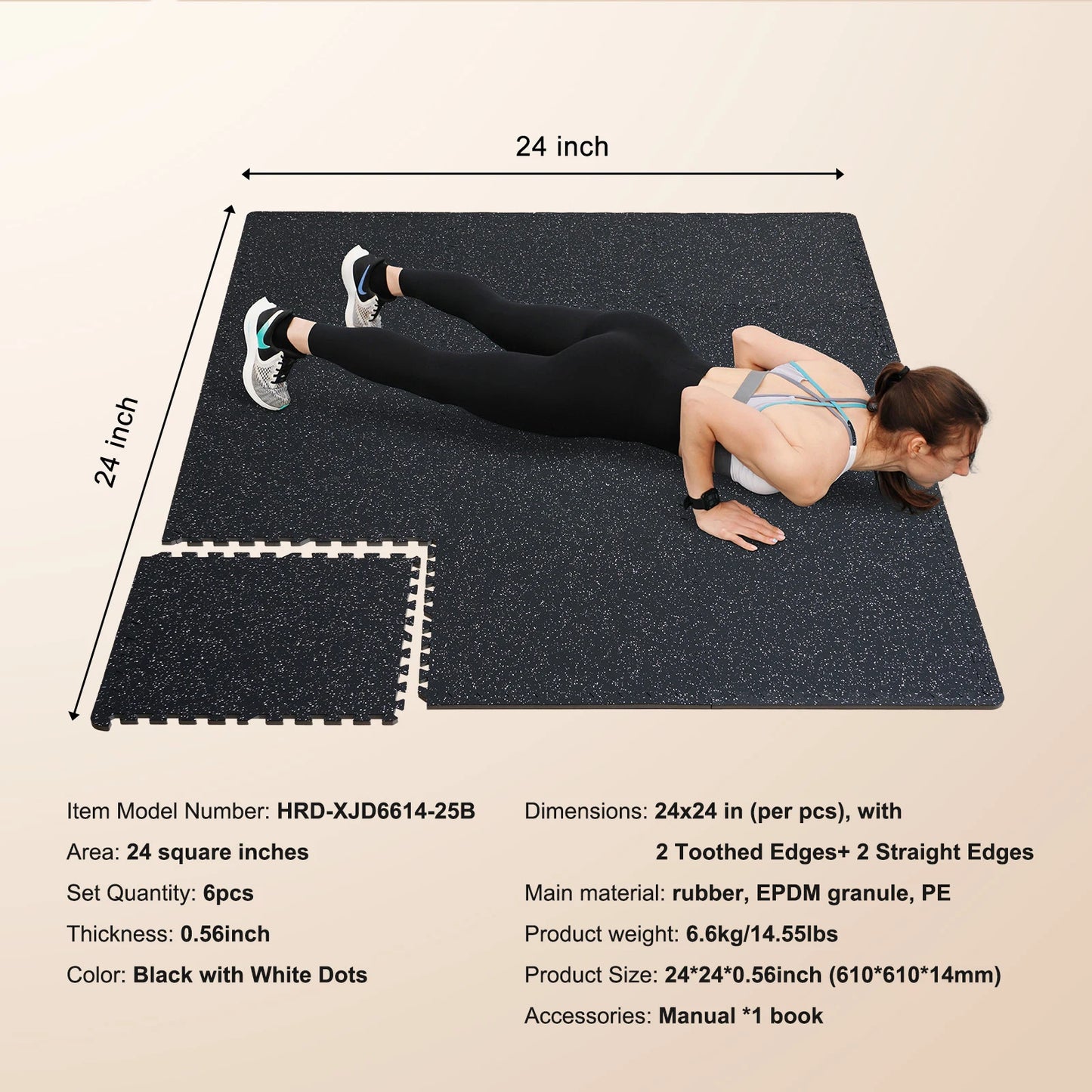 SucceBuy 0.56Inch 25 Tiles Rubber Top with EVA Foam Thick Floor Mats 24/48/100 sq.ft Coverage Interlocking Puzzle for Gym Home
