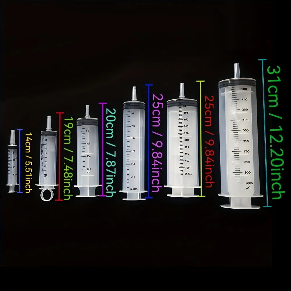 Set of 3Pcs Plastic Syringes, Capacity 1000ml 550ml 350ml 200ml 100ml 60ml 20ml 10ml, Suitable for Laboratory Dispensing Cartri
