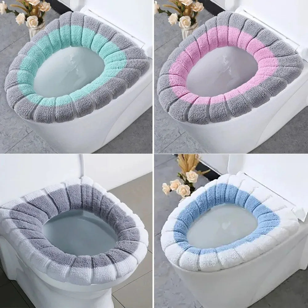 1 Toilet Seat Cover for the Bathroom, Washable, with Handle, Made of Thick and Soft Knitted Material