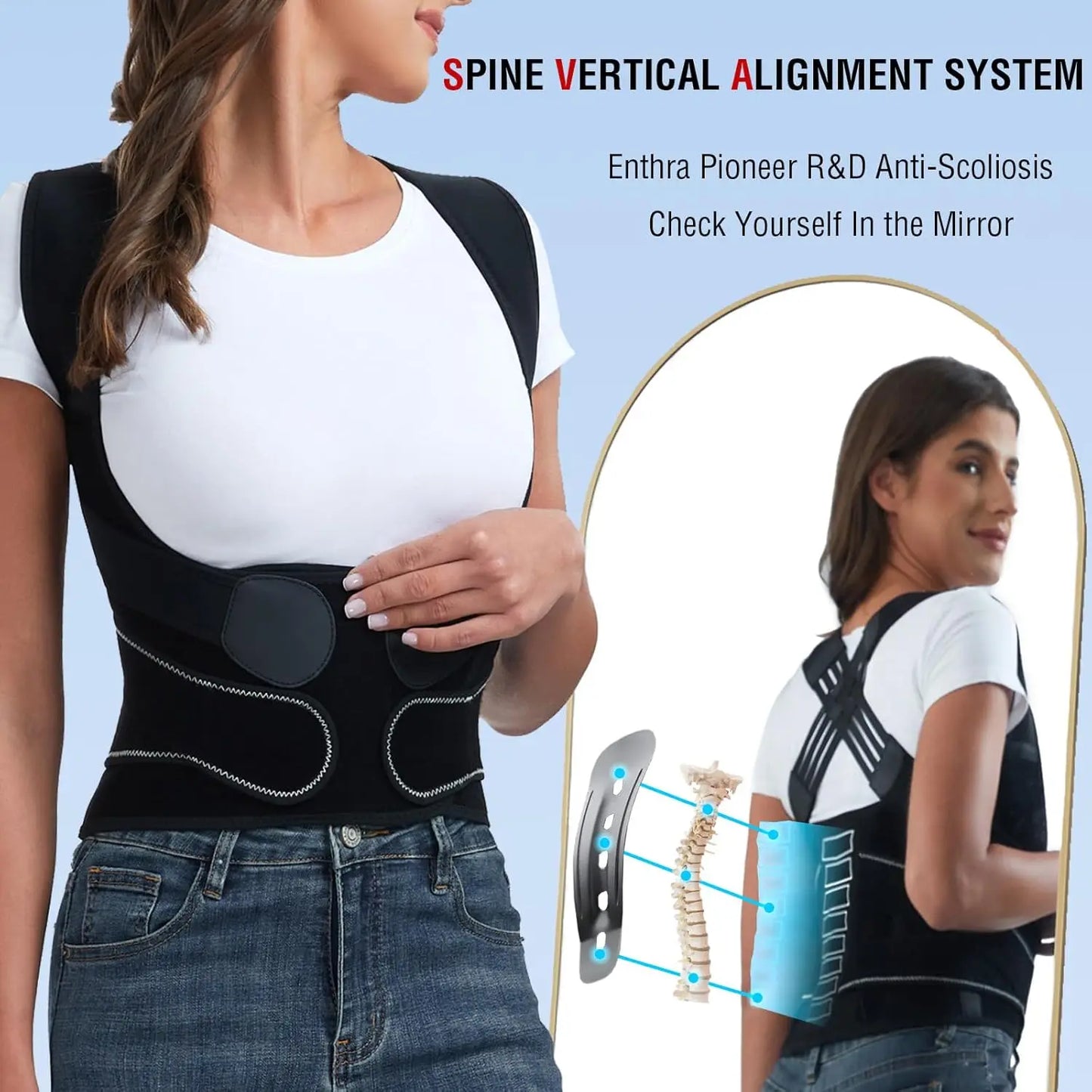 Back Brace for Men and Women, Adjustable Shoulder Posture Support Brace, Back Straightener Posture for Upper and Lower Back