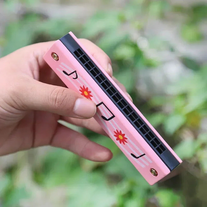Children's wooden painted harmonica Montessori puzzle toy cartoon pattern children's musical instrument enlightenment music toy