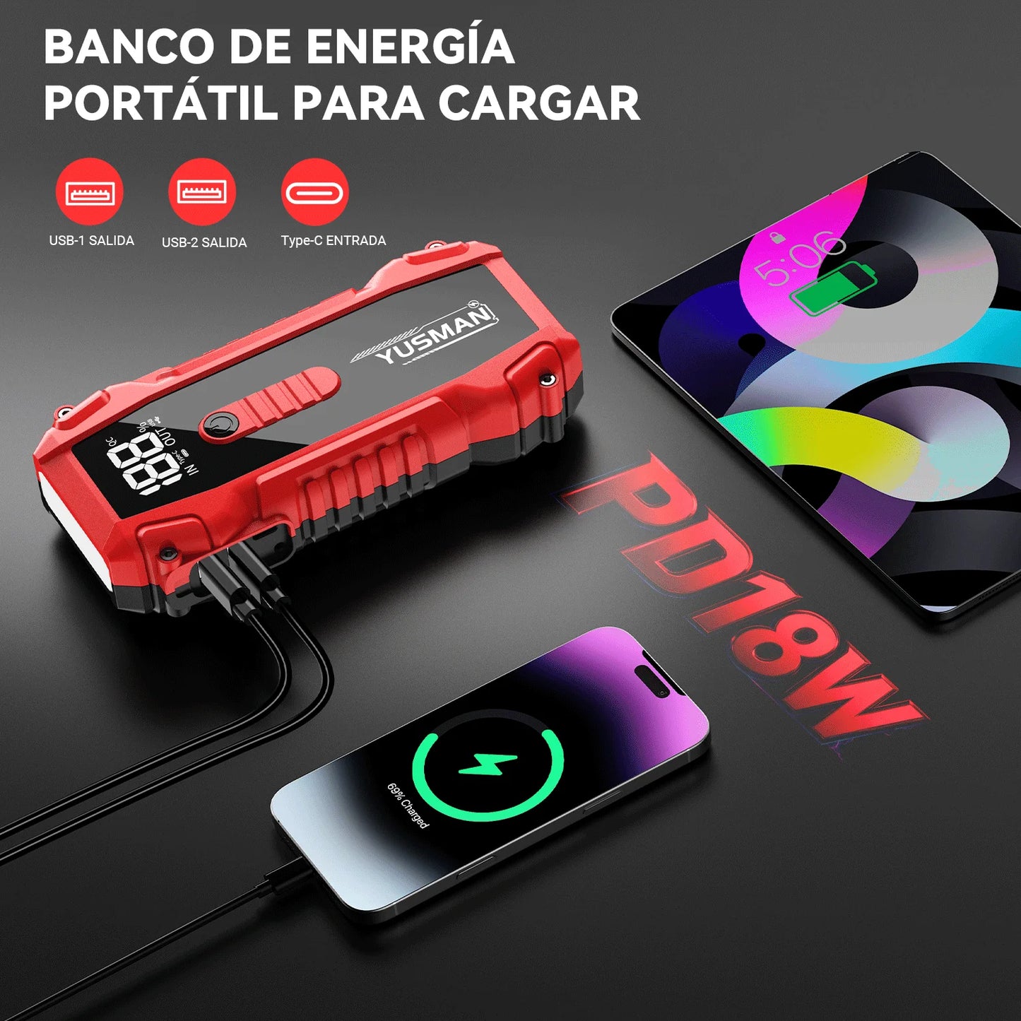 12V Car Emergency Power Supply 6000mAh Car Starting Device Car Starter with Lighting Portable Car Battery Power Bank Accessories