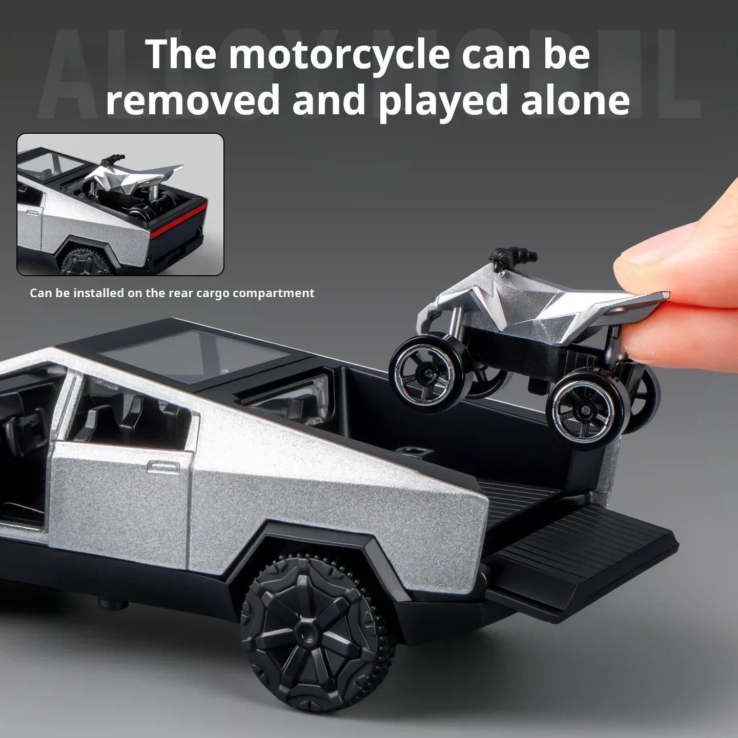 1:36 Cybertruck Toys Off Road Vehicle Die Cast Model Car Beach Motorcycle Hobby Collectible Birthday Gift For Boy