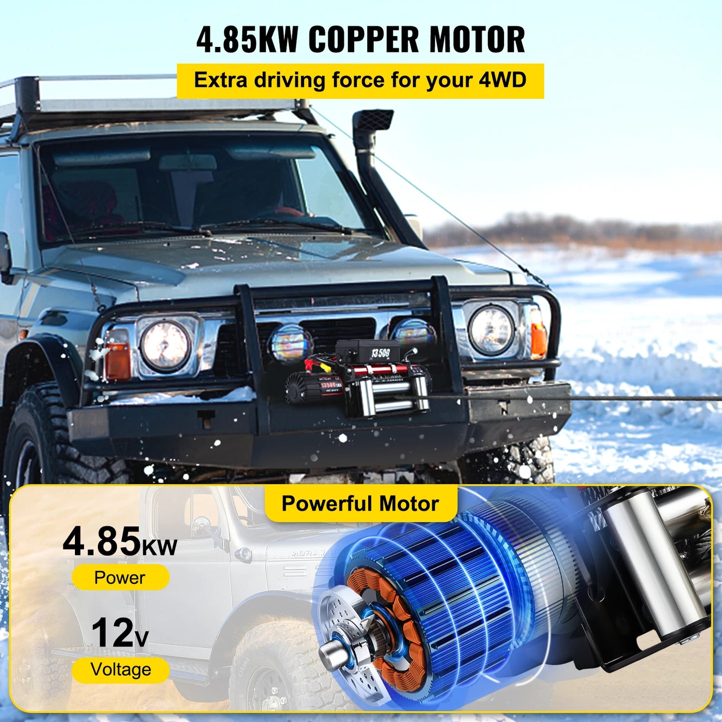 VEVOR 13500LBS 12V Electric Winch for 4X4 92FT Steel Cable Car Trailer Ropes Towing Strap W/ Wireless Control ATV Truck Off Road