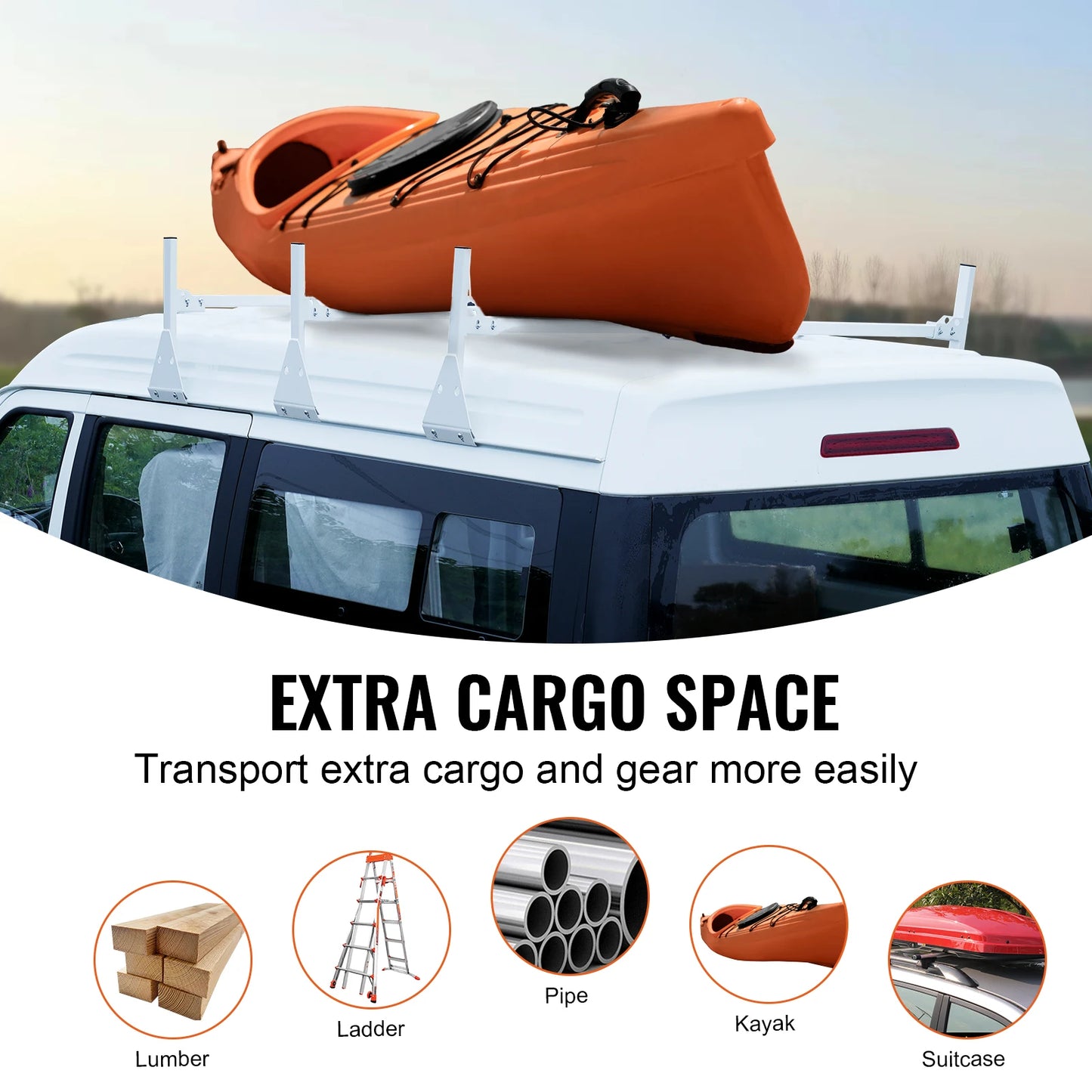 SucceBuy Van Ladder Rack Adjustable Rain Gutter Van Roof Racks Alloy Steel Roof Rack with 750 lb Capacity Fit for Full-Size Vans