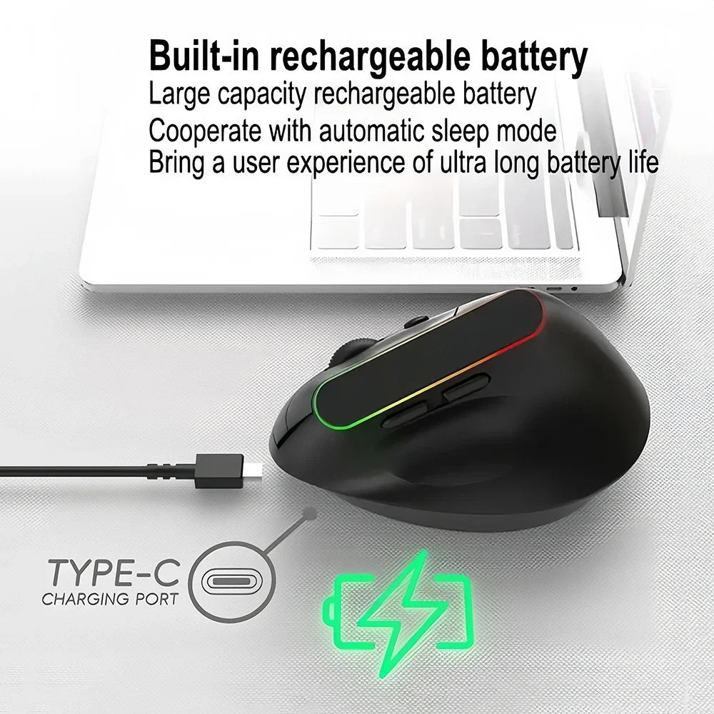 KEBIDUMEI Vertical Mouse Bluetooth 5.2 2.4G Ergonomic Mouse Mute Buttons RGB Gaming Mouse for MacBook Tablet Laptops PC Mice