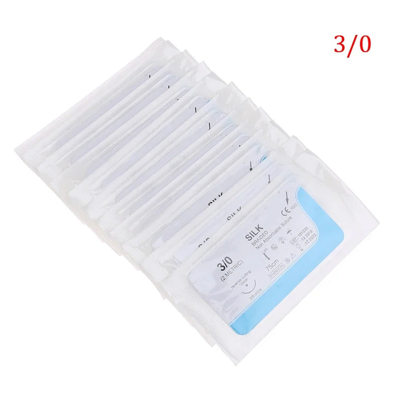 12Pcs 2/0 3/0 4/0 5/0 Medical Needle Suture Nylon Monofilament Thread Suture Practice Kit Teaching Demonstrations Exercises