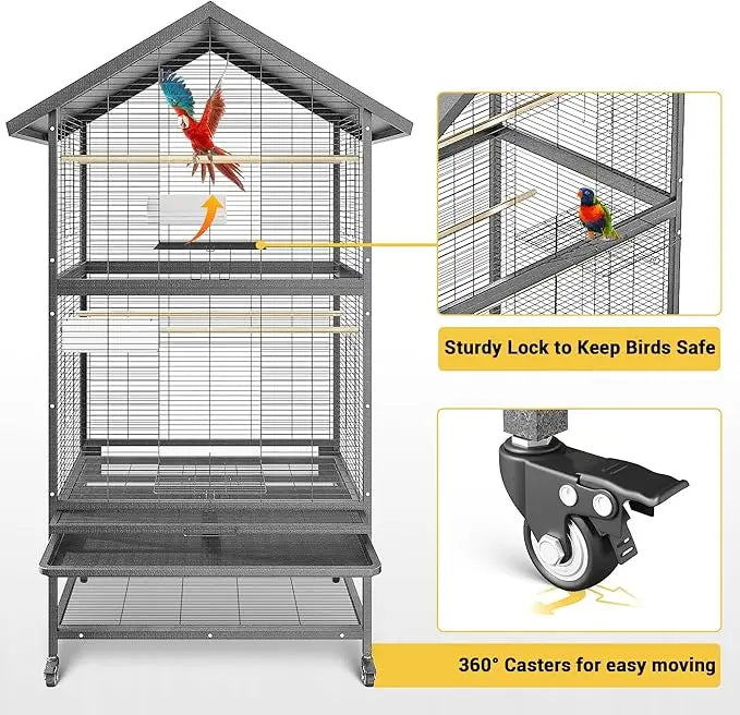 1 Package [Fine Item] Metal Roof-Shaped Parrot Cage, Bird Cage, 80*60*167Cm, Suitable For All Kinds Of Parrots