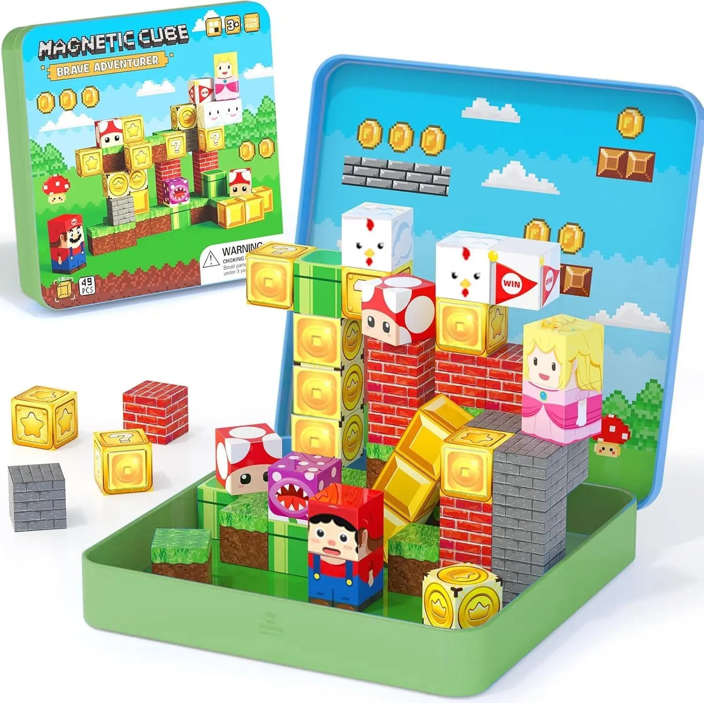 49PCS Mini Magnetic Blocks, with Iron Box, Travel Magnet Building Blocks for Toddlers,STEM Educational Magnet Toys