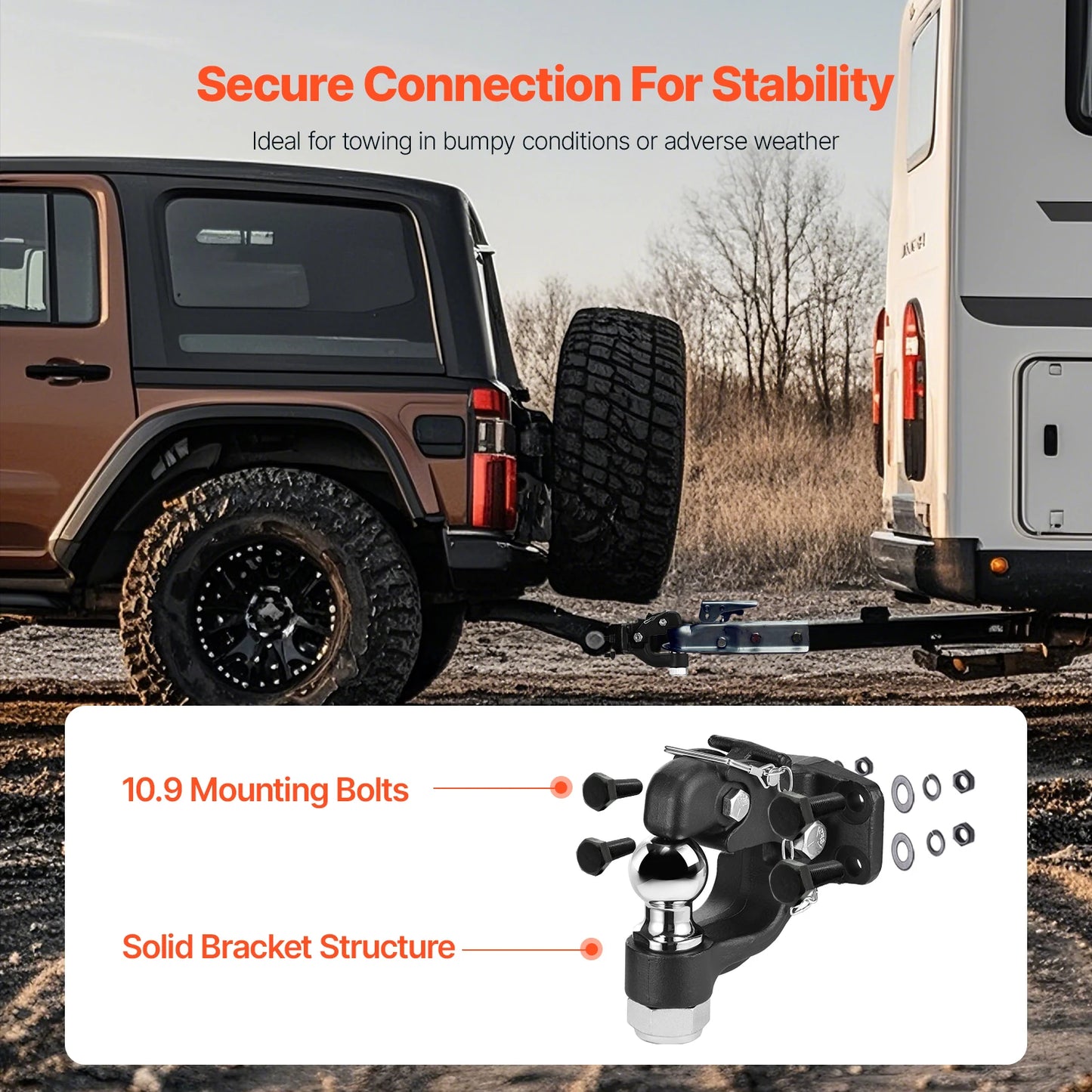 SucceBuy 20000lbs Trailer Hitch Receiver Pintle Hook Combination 2in&2-5/16in Hitch Ball fits for 2.5-3in Lunette Ring for Truck