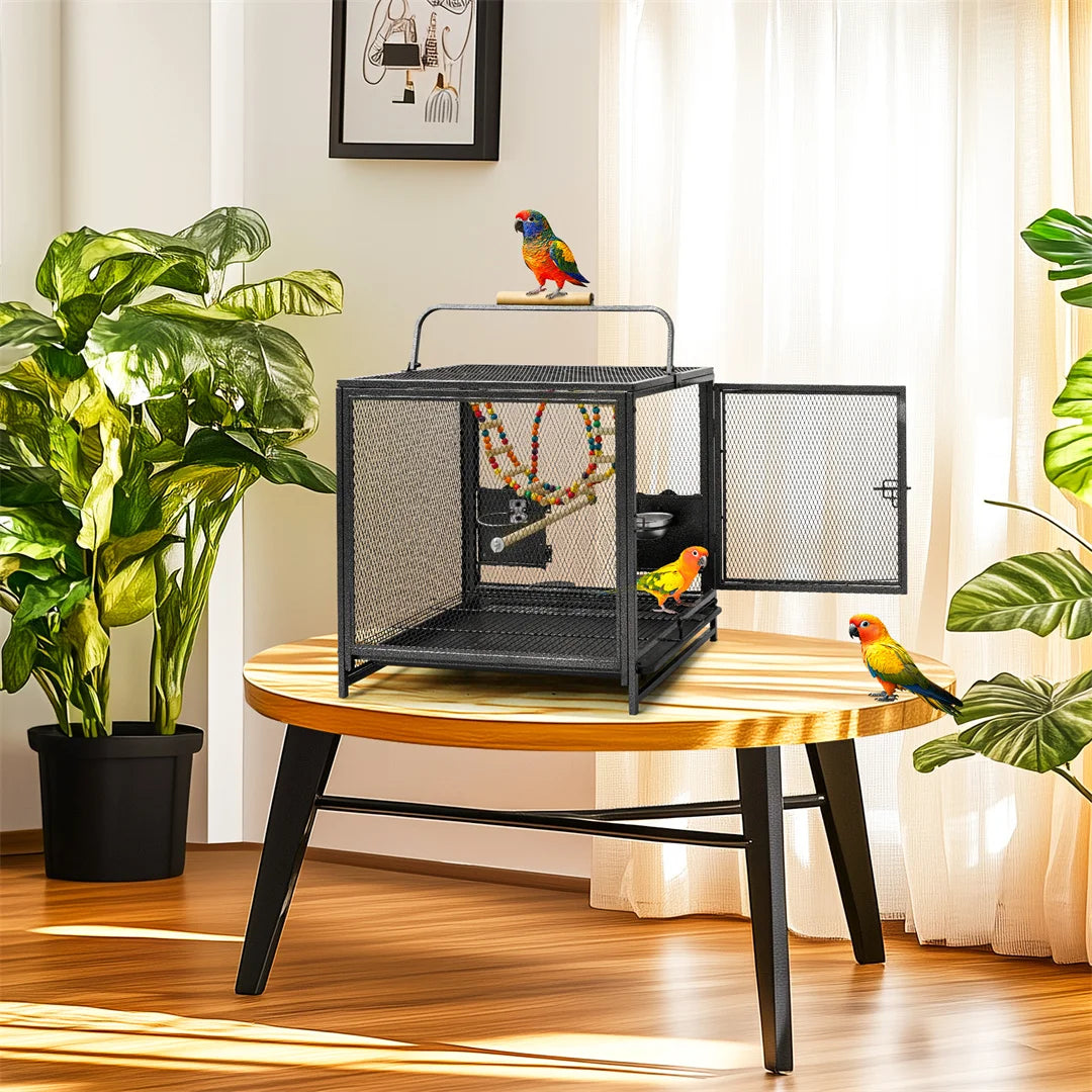 Portable  Bird Cage Playpen Travel Carrier Cage with Hammock Toy Removable Tray