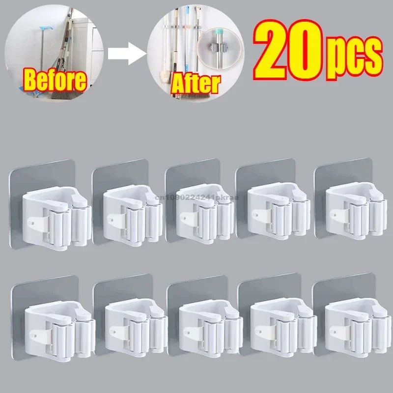Household Bathroom Non Perforated Mop Holder, Broom Holder, and Card Holder Self-adhesive Mop Holder Kitchen Accessories