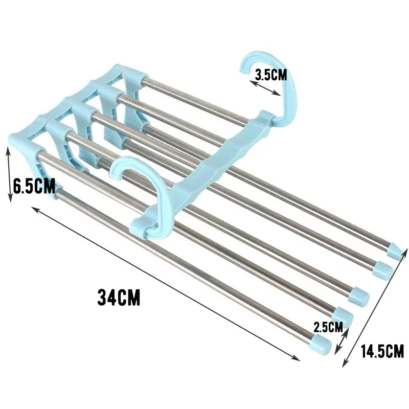 5 in1 Save Space Pants Hanger Collapsible Towel Tie Hook Multi-functional Clothes Trouser Rack Wardrobe Closet Organizer Storage