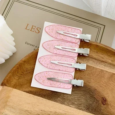 2-4pcs Cherry Pink Seamless Edge Clip Women Girl Sweet Beauty No Bend Hair Side Clip Duckbill Clip Bangs Hairpin Hair Style Tool