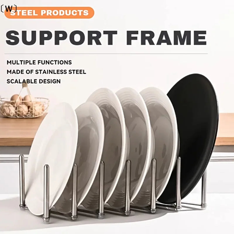 〔W〕Pot Lid Rack Pan Lid Organizer Retractable Foldable Stainless Steel Plate Dish Holder Shelf Tableware Storage Kitchen Gadgets