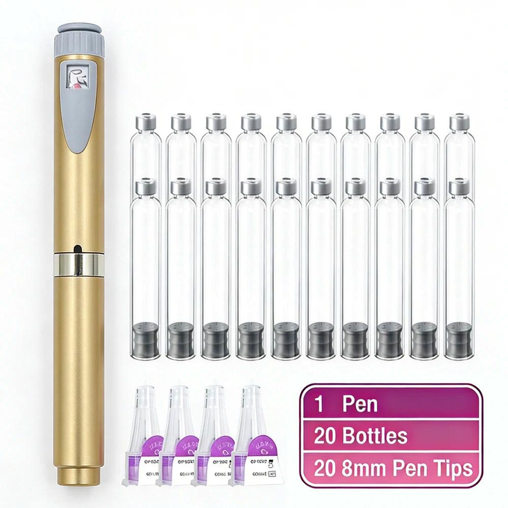 Multi-use Precise Dosing Reusable Injection Pen Set 3ml Empty Cassette Bottle Cartridges 4/6/8mm Disposable Pen Tip for Insulin